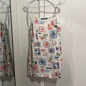 Monteau White Printed Spaghetti Strap Dress with Multicolor Motifs